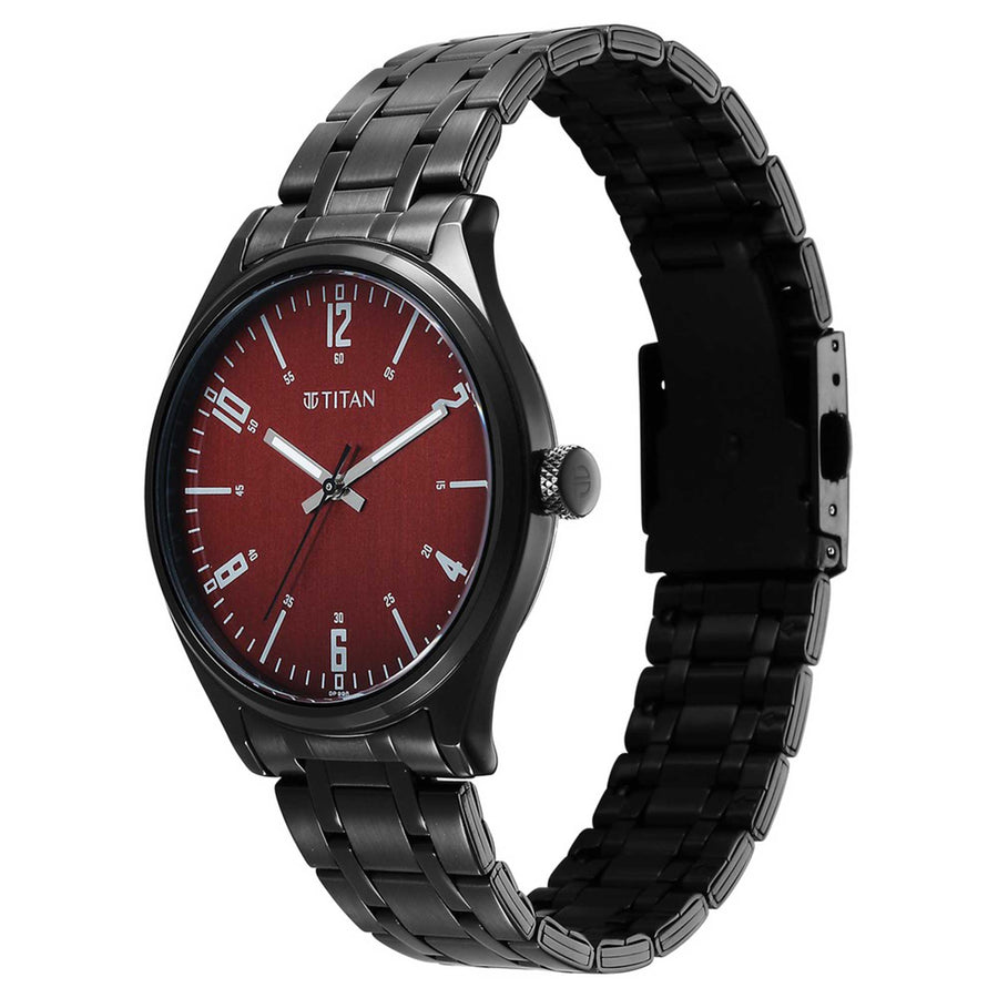 Titan Brown Dial Black Stainless Steel Strap Analog Watch for Men