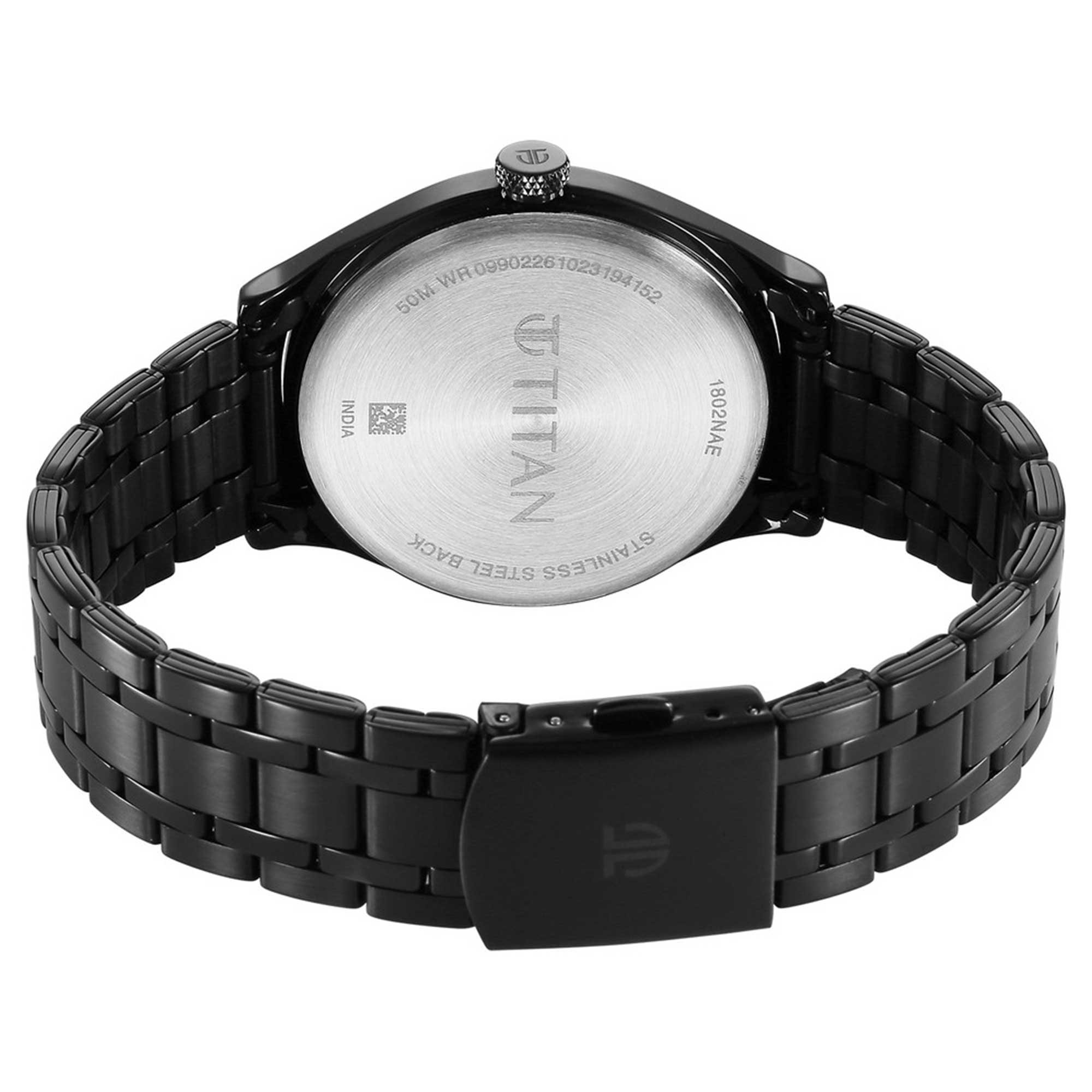 Titan Brown Dial Black Stainless Steel Strap Analog Watch for Men