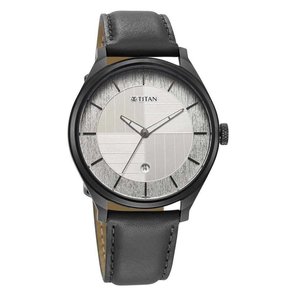 Titan Neo Economy Quartz Analog with Date Silver Dial Grey Leather Strap Watch For Men
