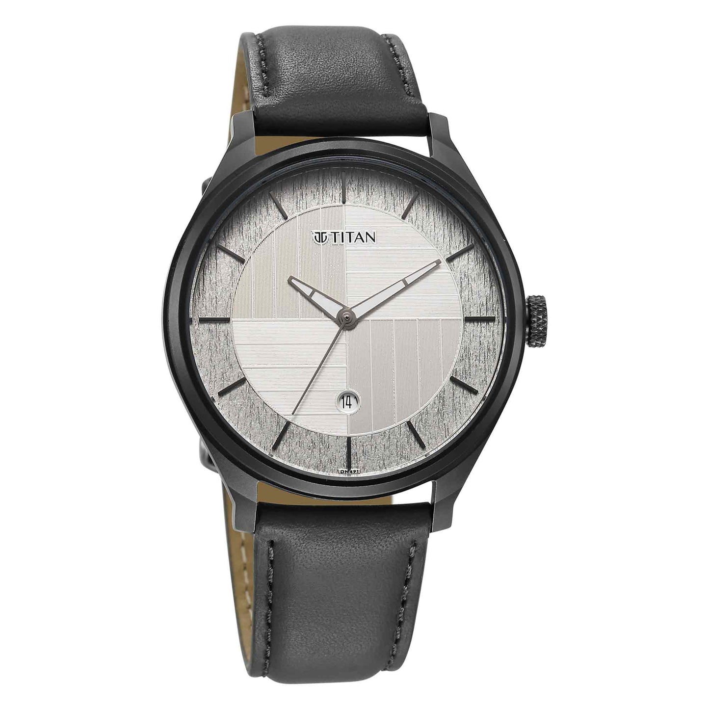 Titan Neo Economy Quartz Analog with Date Silver Dial Grey Leather Strap Watch For Men