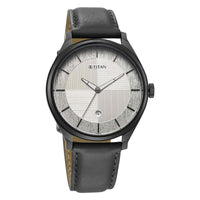 Titan Neo Economy Quartz Analog with Date Silver Dial Grey Leather Strap Watch For Men