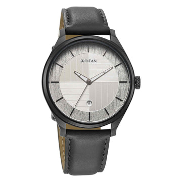 Titan Neo Economy Quartz Analog with Date Silver Dial Grey Leather Strap Watch For Men