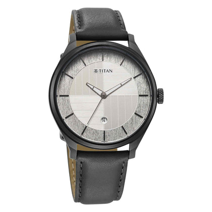Titan Neo Economy Quartz Analog with Date Silver Dial Grey Leather Strap Watch For Men