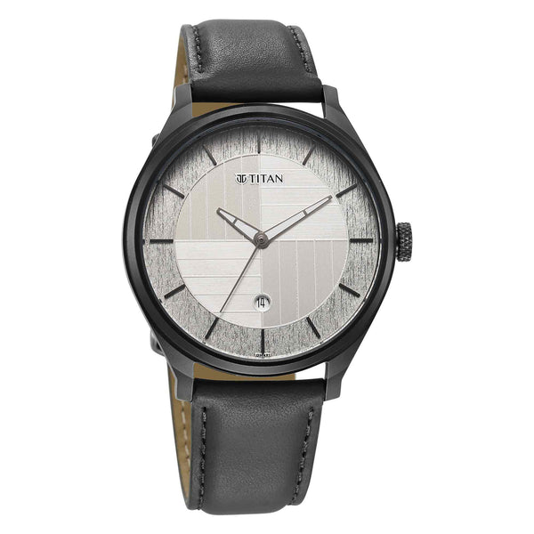 Titan Neo Economy Quartz Analog with Date Silver Dial Grey Leather Strap Watch For Men