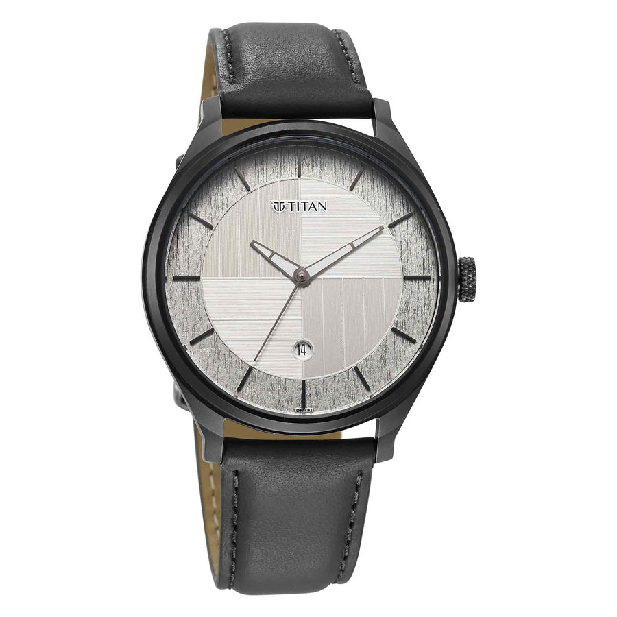 Titan Neo Economy Quartz Analog with Date Silver Dial Grey Leather Strap Watch For Men