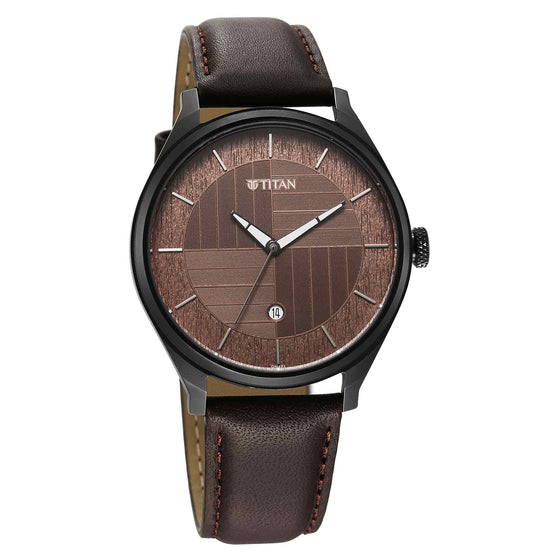 Titan Neo Economy Quartz Analog with Date Brown Dial Brown Leather Strap Watch For Men
