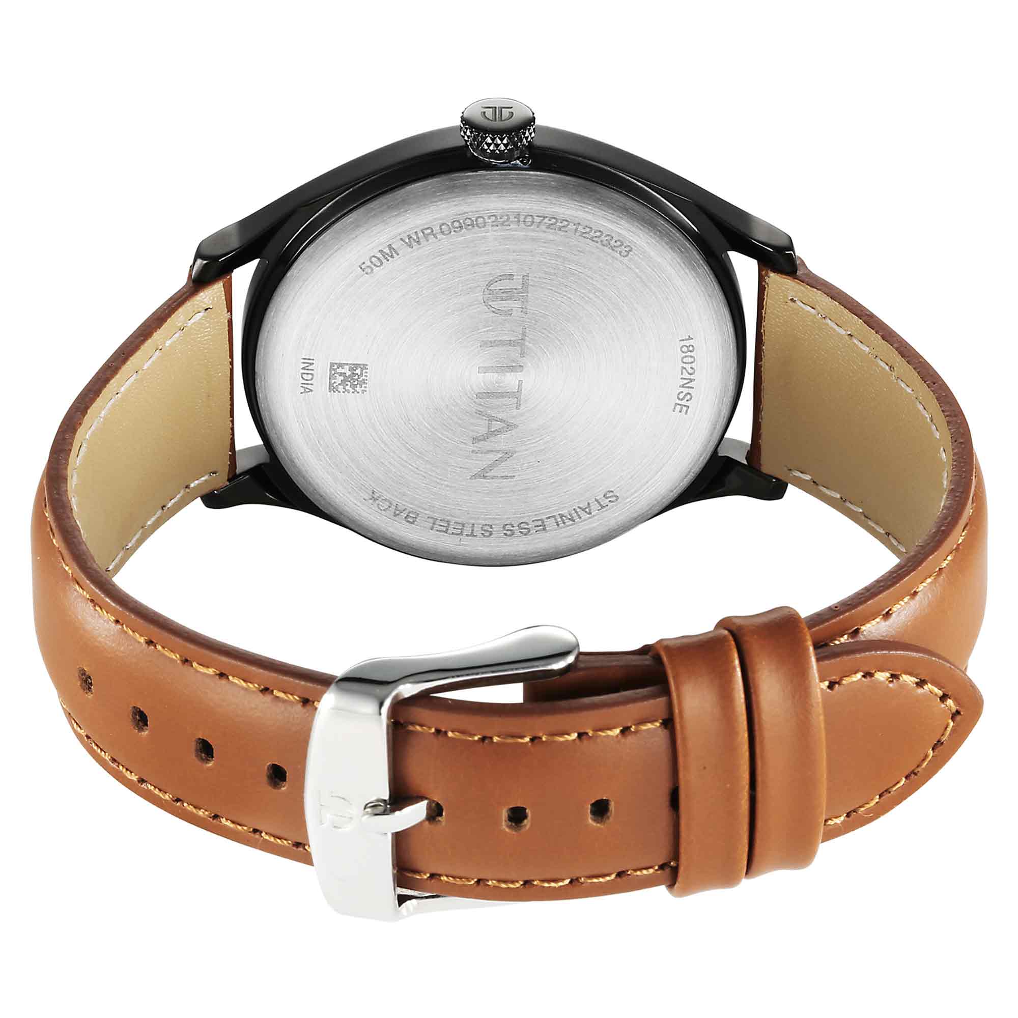 Titan Neo Economy Quartz Analog with Date Grey Dial Brown Leather Strap Watch For Men