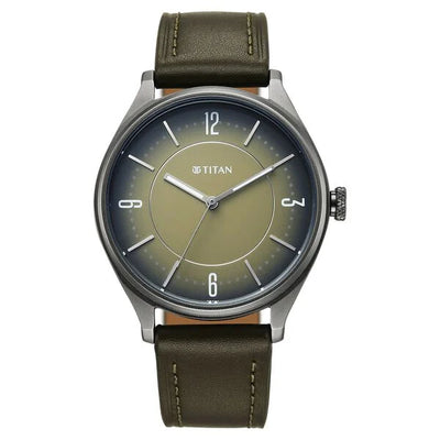 Titan Neo Economy V Green Round Dial Leather Strap Watch For Men