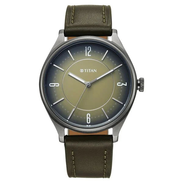 Titan Neo Economy V Green Round Dial Leather Strap Watch For Men