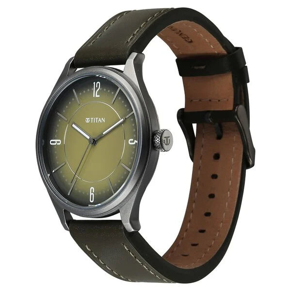Titan Neo Economy V Green Round Dial Leather Strap Watch For Men