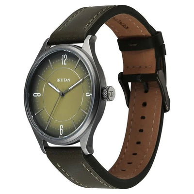 Titan Neo Economy V Green Round Dial Leather Strap Watch For Men
