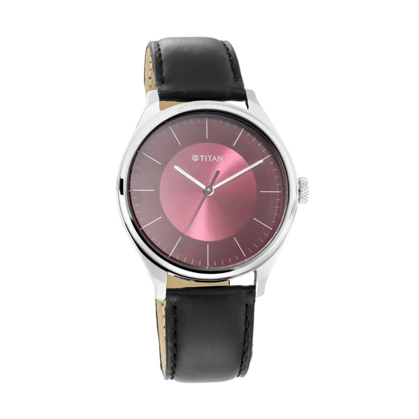 Titan Workwear Maroon Dial Black Leather Strap Analog Watch for Men
