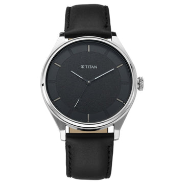 Titan Workwear Quartz Analog Black Dial Black Leather Strap Watch For Men