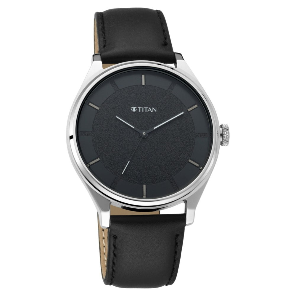Titan Workwear Quartz Analog Black Dial Black Leather Strap Watch For Men
