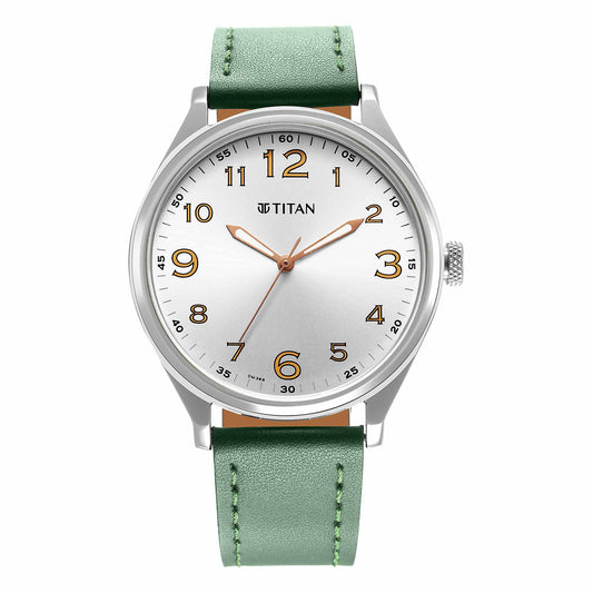 Titan Urban Analog Silver White Dial Leather Strap Watch for Men