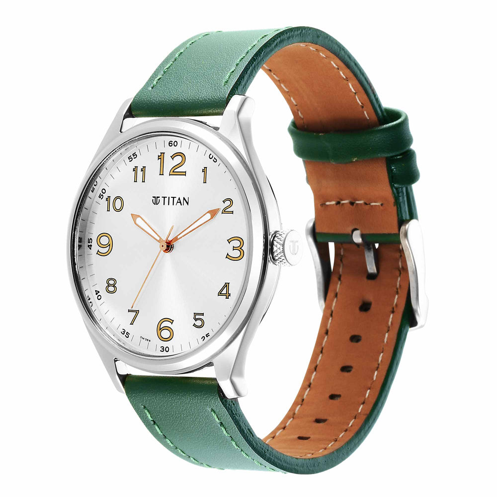 Titan Urban Analog Silver White Dial Leather Strap Watch for Men