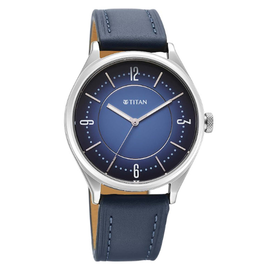 Titan Neo Economy V Blue Round Dial Leather Strap Watch For Men