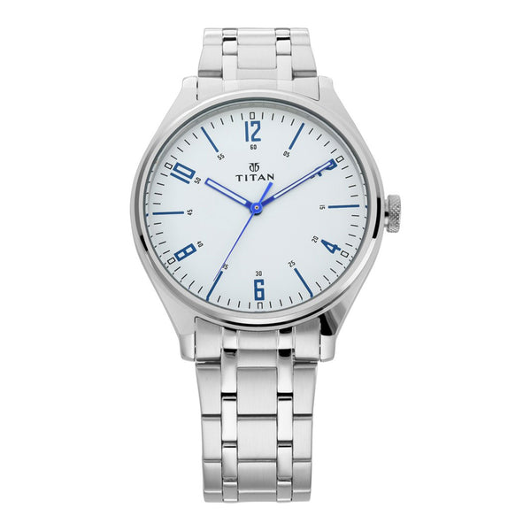 Titan White Dial Silver Stainless Steen Analog Watch for Men
