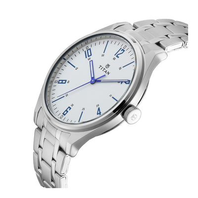 Titan White Dial Silver Stainless Steen Analog Watch for Men