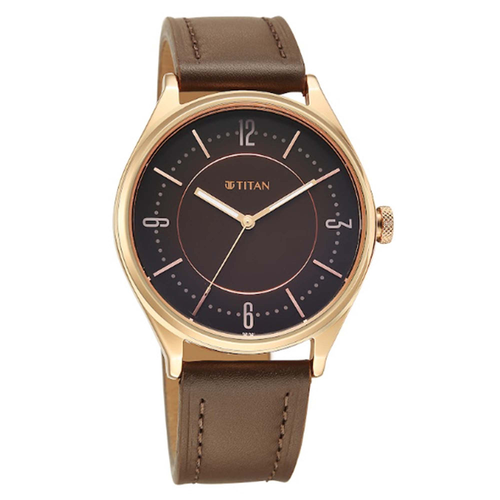 Titan Neo Economy V Brown Round Dial Leather Strap Watch For Men