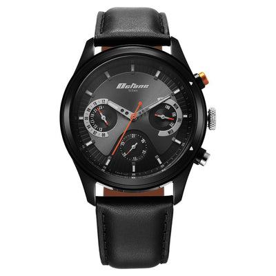 Titan Octane Quartz Multifunction Black Dial With Black Leather Strap Watch For Men
