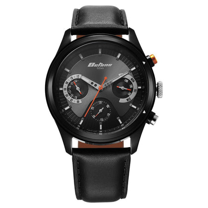 Titan Octane Quartz Multifunction Black Dial With Black Leather Strap Watch For Men