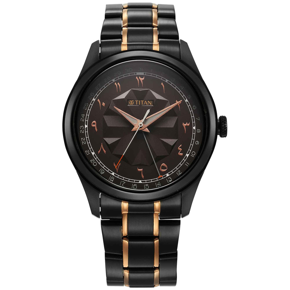 Titan Black Dial Two Toned Stainless Steel Strap Analog Watch for Men