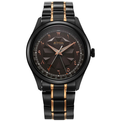 Titan Black Dial Two Toned Stainless Steel Strap Analog Watch for Men