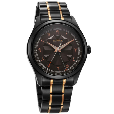 Titan Black Dial Two Toned Stainless Steel Strap Analog Watch for Men