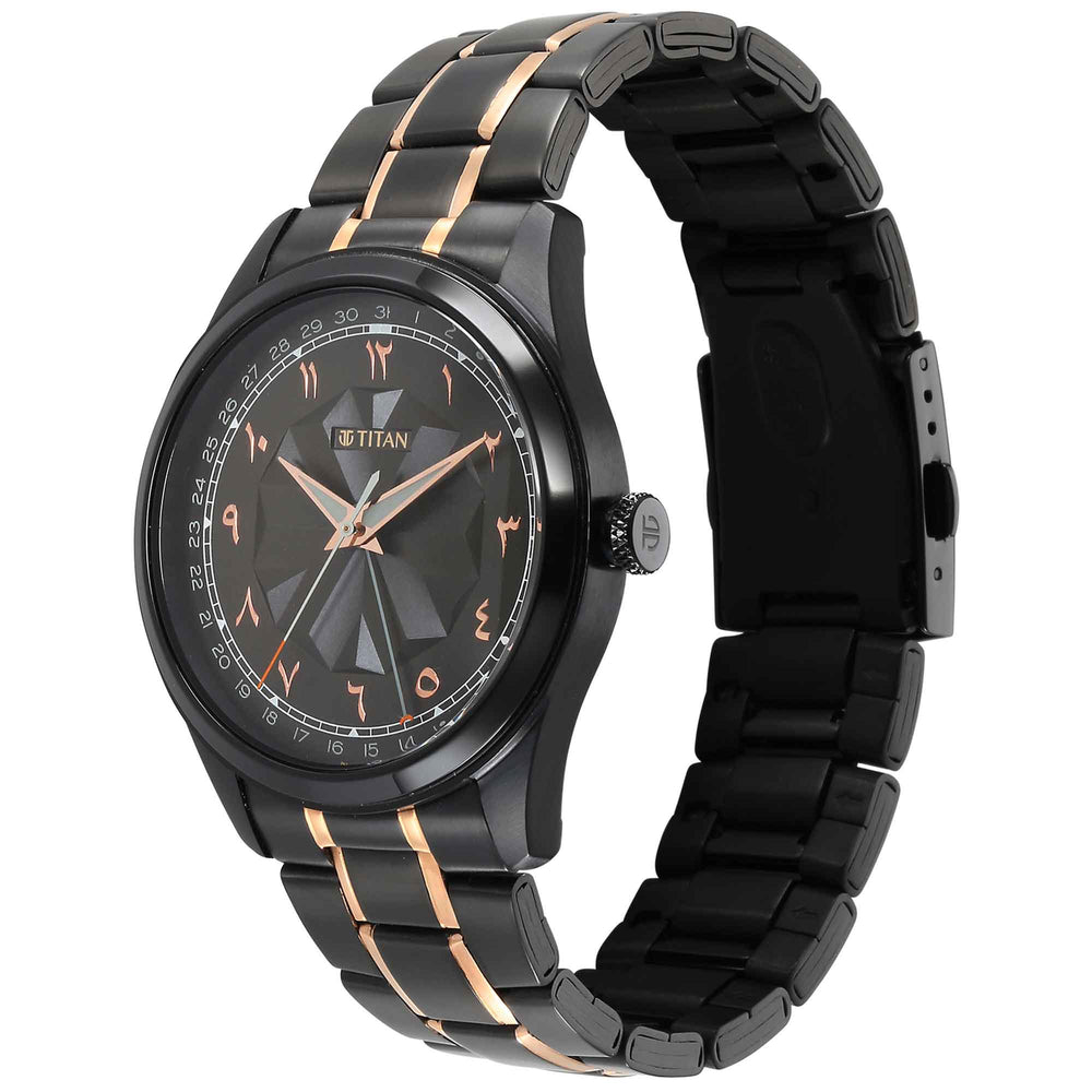 Titan Black Dial Two Toned Stainless Steel Strap Analog Watch for Men