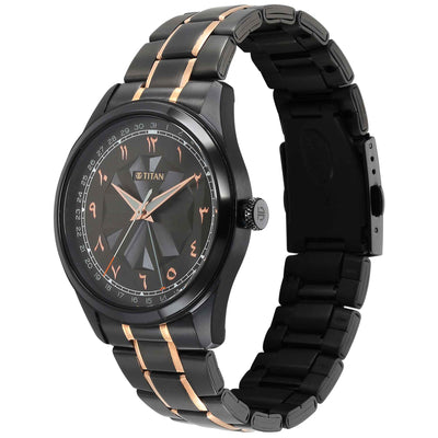 Titan Black Dial Two Toned Stainless Steel Strap Analog Watch for Men