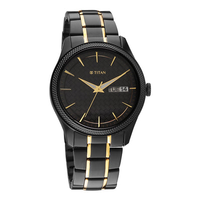 Titan Regalia Opulent Quartz Analog with Day and Date Black Dial Two Toned Stainless Steel Strap Watch for Men