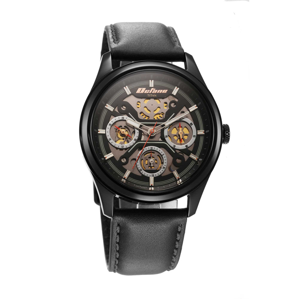 Titan Octane Black Dial Leather Strap Multifunction Watch for Men