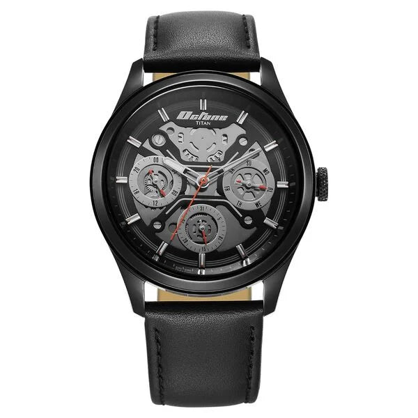 Titan Octane Black Dial Leather Strap Multifunction Watch for Men