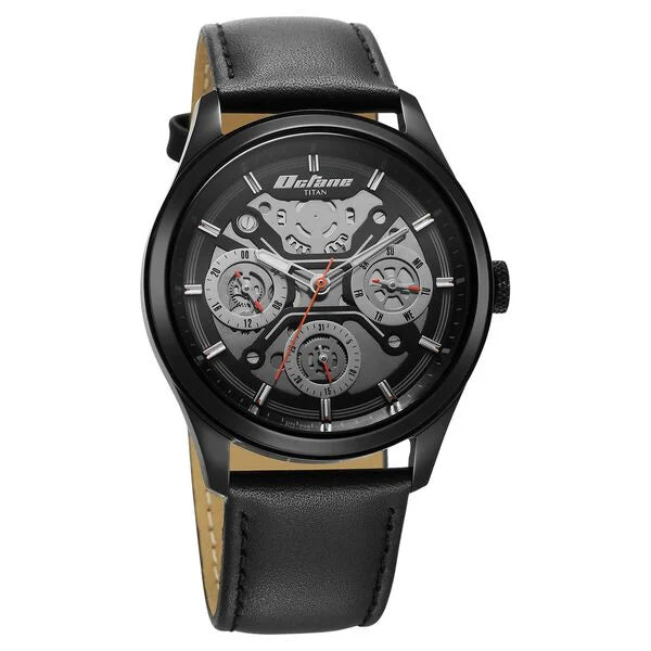 Titan Octane Black Dial Leather Strap Multifunction Watch for Men