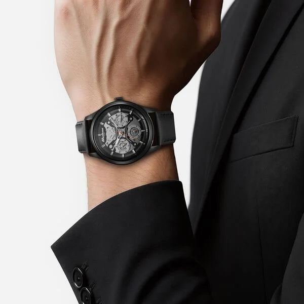 Titan Octane Black Dial Leather Strap Multifunction Watch for Men