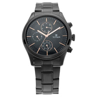 Titan Workwear Multifunction Black Round Dial Black Metal Strap Watch For Men