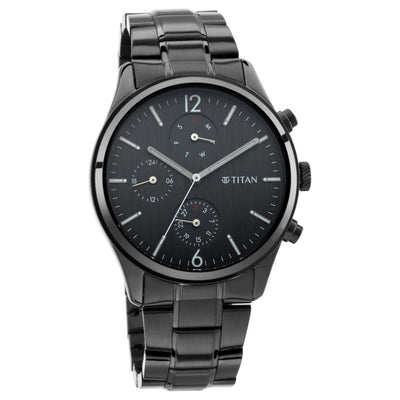 Titan Workwear Multifunction Black Dial Black Metal Strap Watch For Men