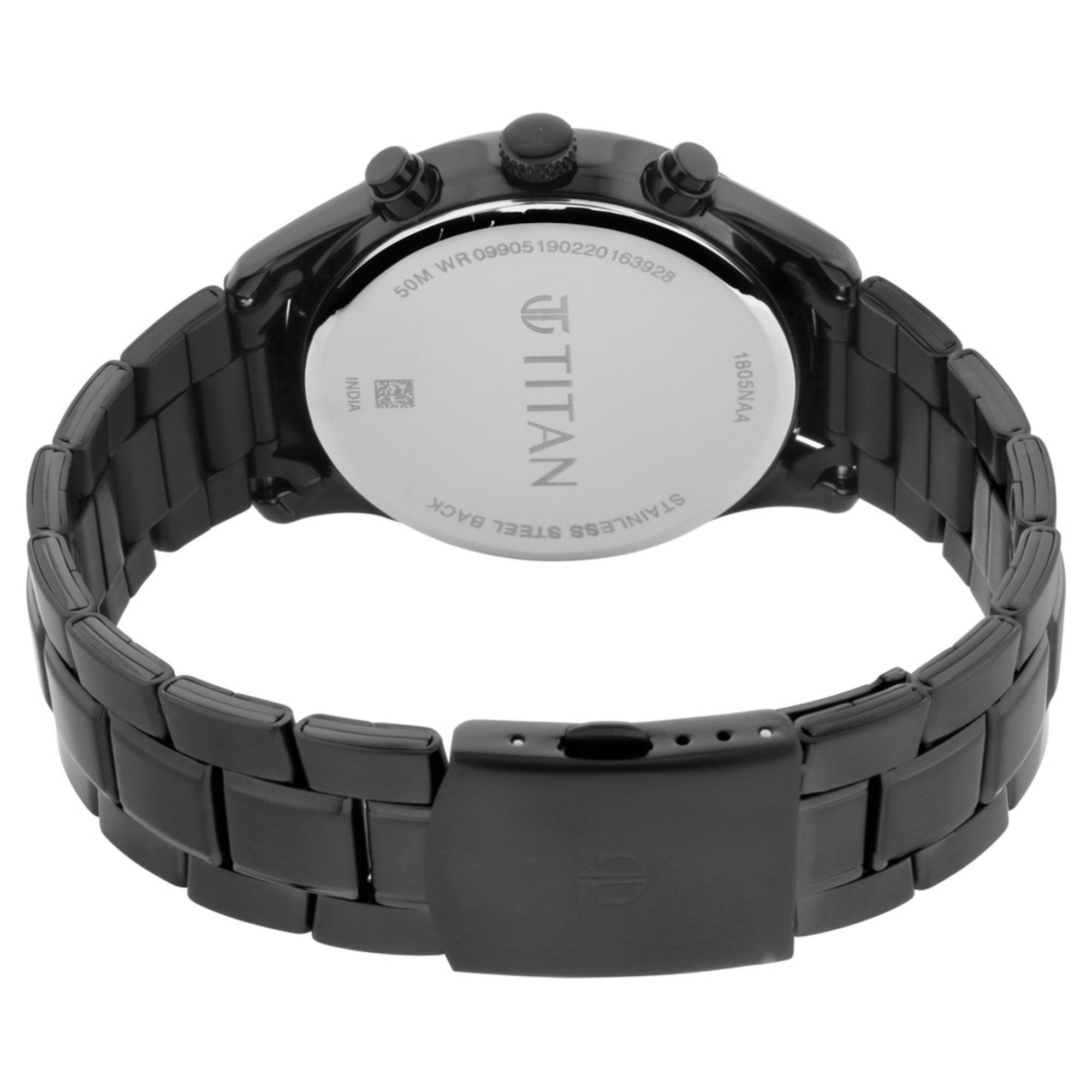 Titan Workwear Multifunction Black Dial Black Metal Strap Watch For Men