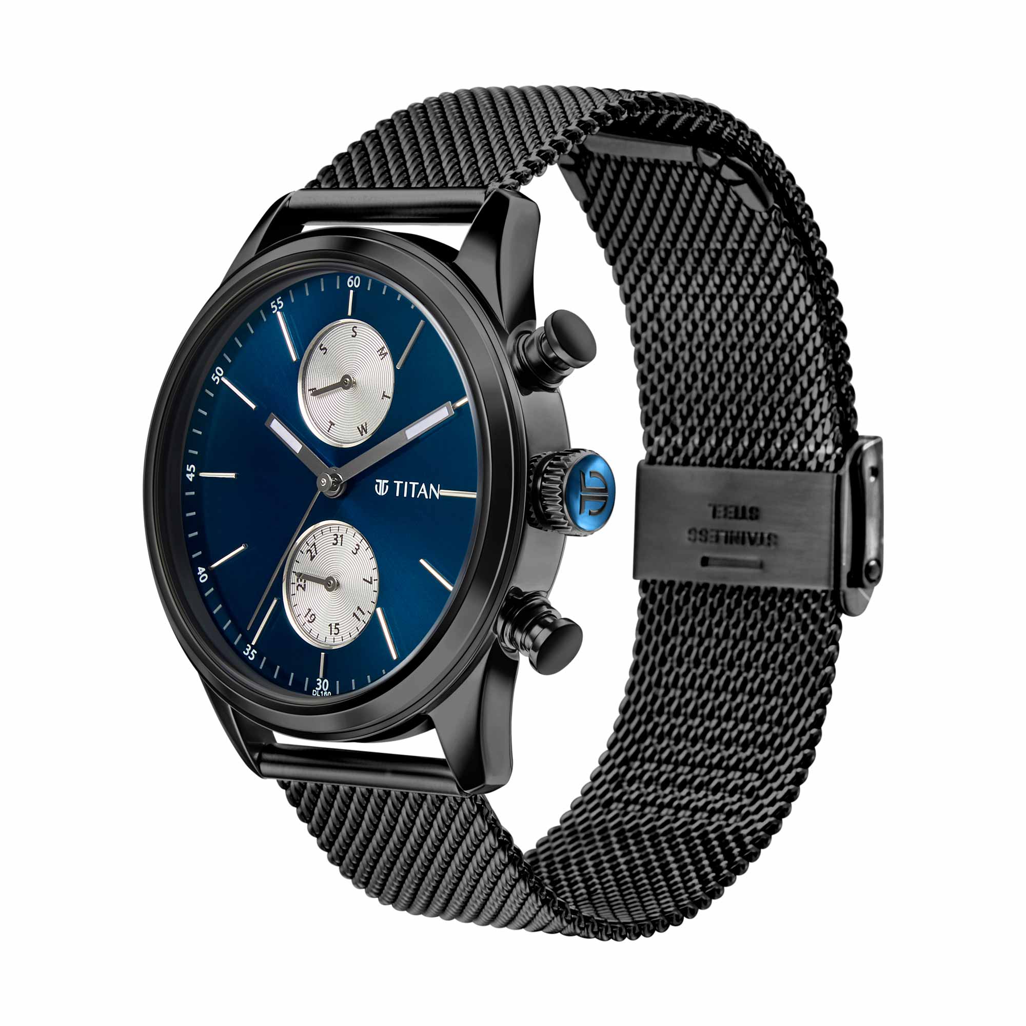 Titan Blue Dial Black Stainless Steel Strap Analog Watch for Men