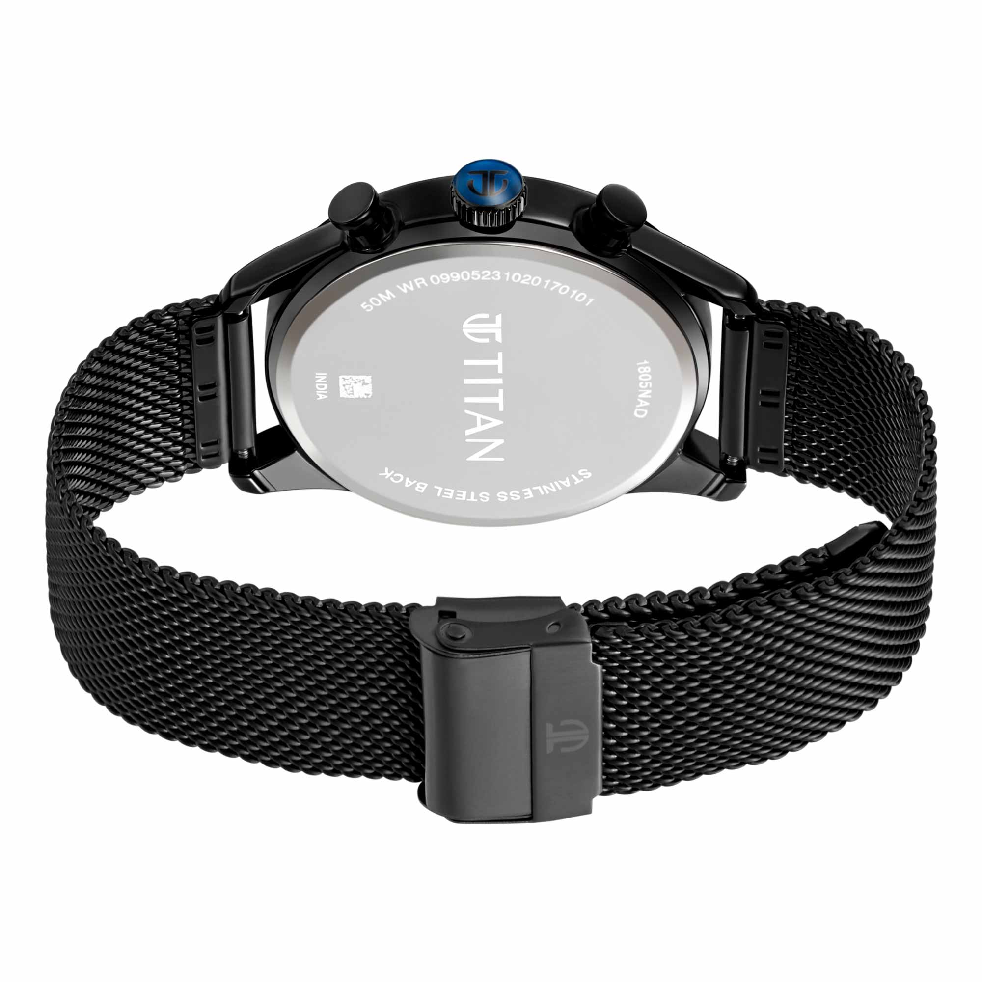 Titan Blue Dial Black Stainless Steel Strap Analog Watch for Men