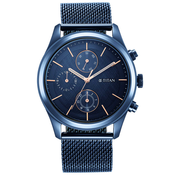 Titan Neo Splash Blue Dial Analog with Date Stainless Steel Strap watch for Men