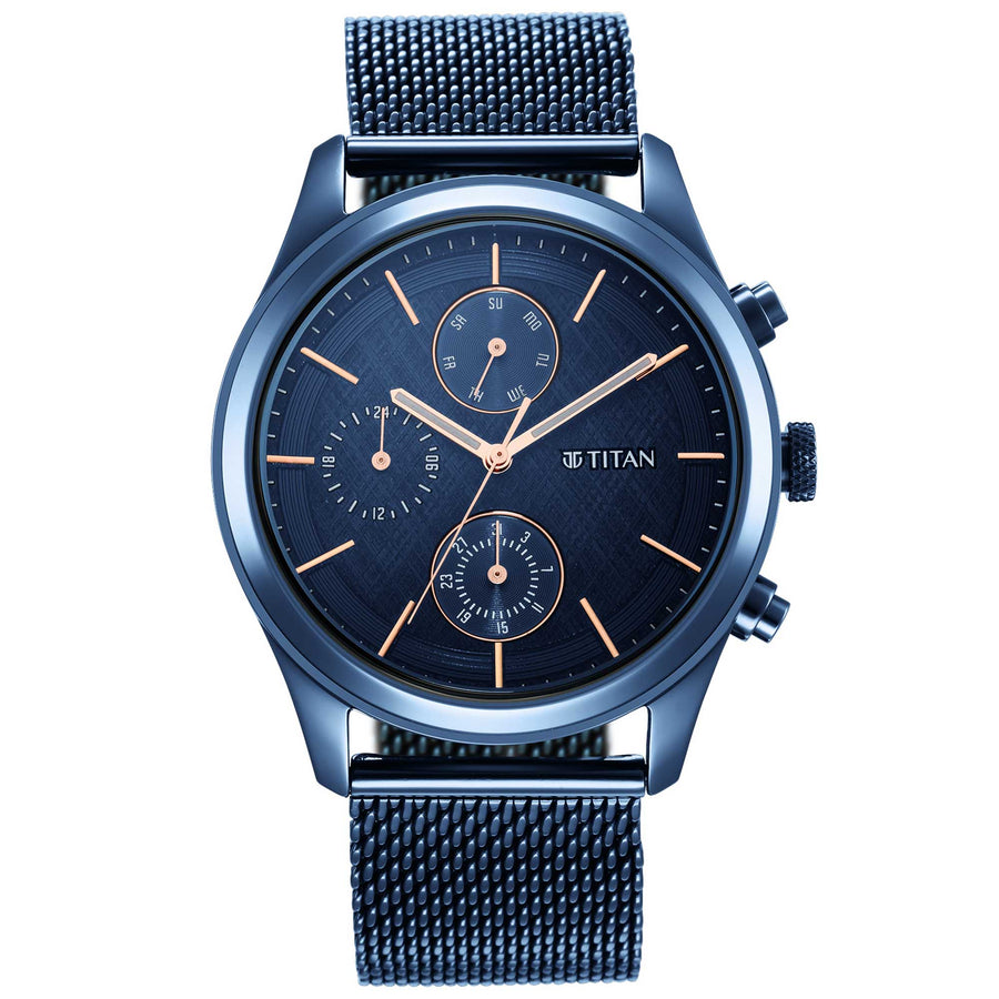 Titan Neo Splash Blue Dial Analog with Date Stainless Steel Strap watch for Men