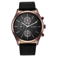 Titan Men's Infinity Chrono watch: Precise Blue Dial, Rose Gold Highlights, Durable Leather Strap
