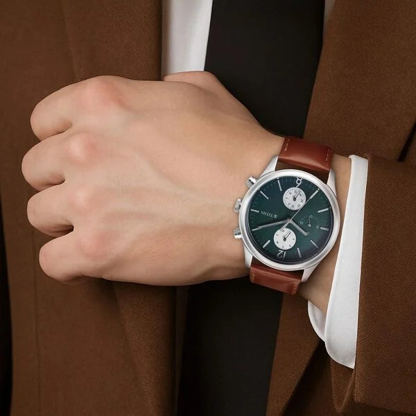 Titan Grey Dial Brown Leather Strap Analog with Day and Date Watch for Men