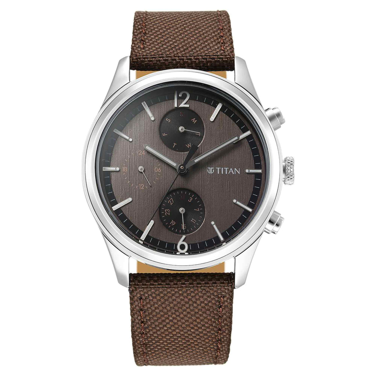 Titan Octane Quartz Multifunction Black Dial With Black Leather Strap ...