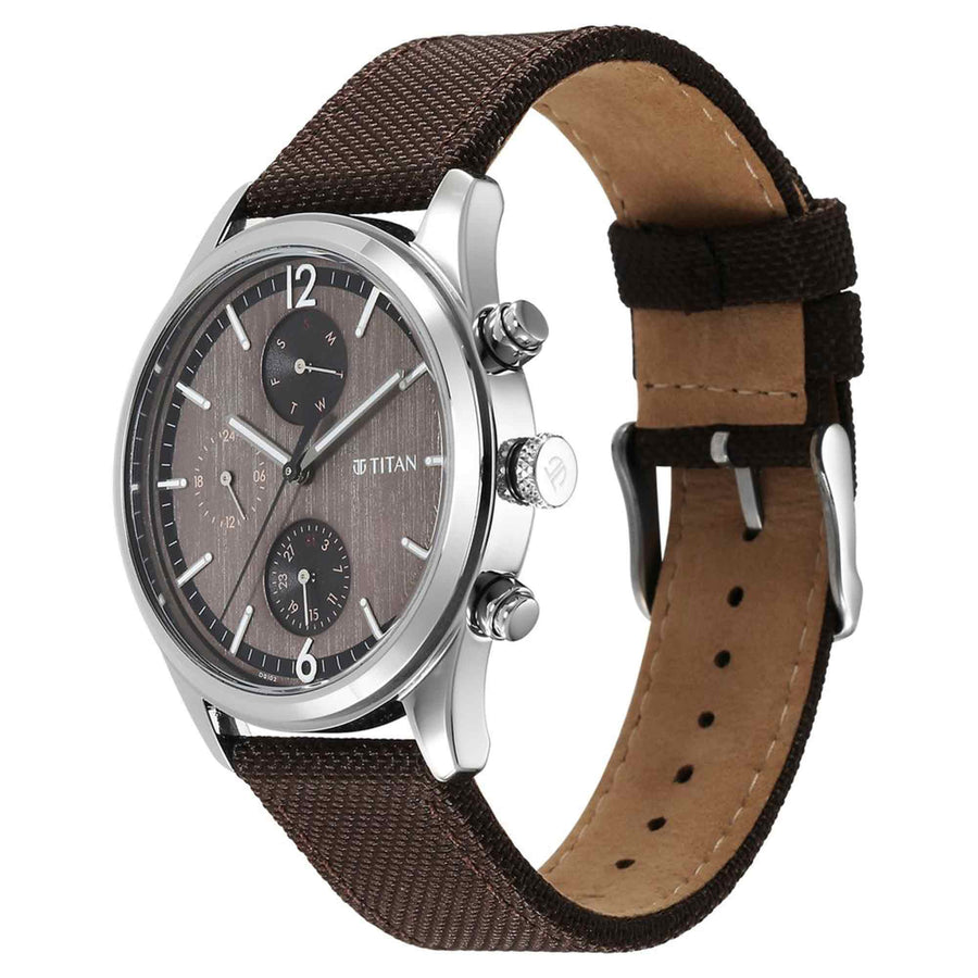 Titan Wrist Wit Quartz Analog with Day and Date Brown Dial Leather Strap Watch for Men