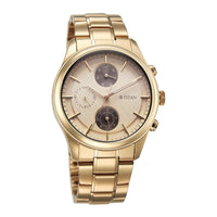 Titan Classique Cream Dial Gold Stainless Steel Strap Multifunction Watch for Men