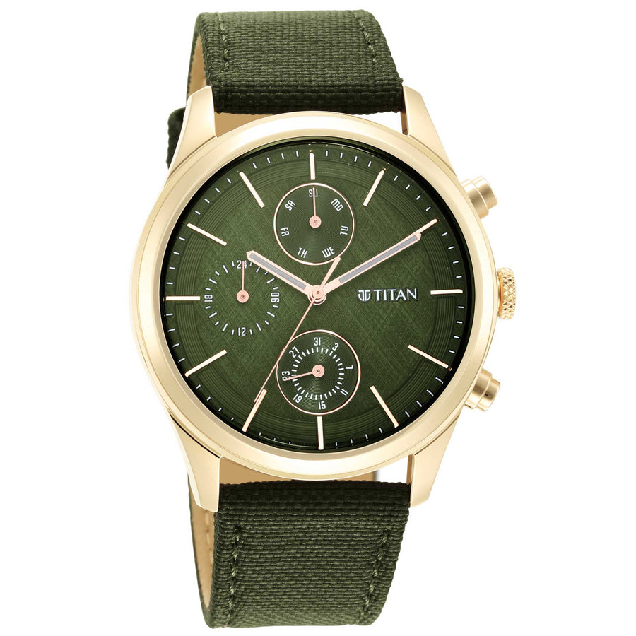 Titan Neo Splash Green Dial Quartz Analog with Date Fabric Strap watch for Men