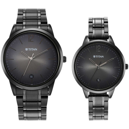 Titan Bandhan Anthracite Dial Analog with Date Stainless Steel Strap Watch for Couple